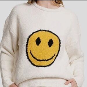NEW Happy Face Luxury Soft Lounge Pullover Sweater Ivory Cozy